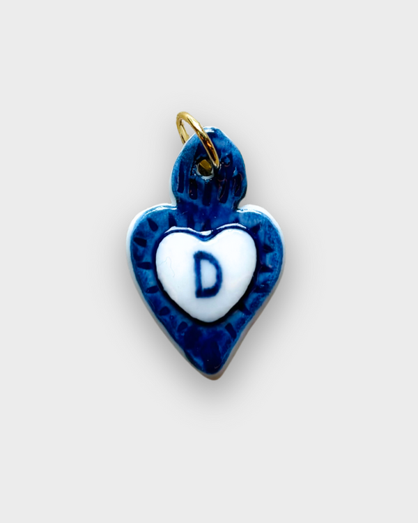 Charms - Blue Heart Porcelain Pendant - Letter D