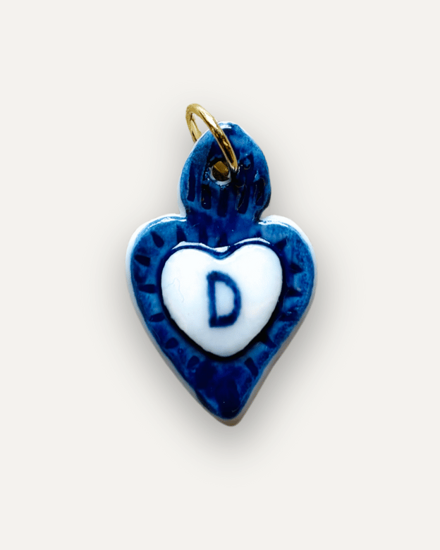 Charms - Blue Heart Porcelain Pendant - Letter D