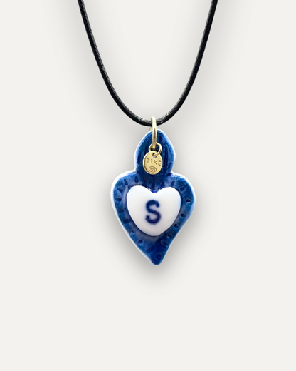 Charms - Ciondolo in Porcellana Cuore Blu - Lettera S