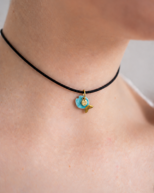 Charms - Porcellana Pesce Turchese coda Oro