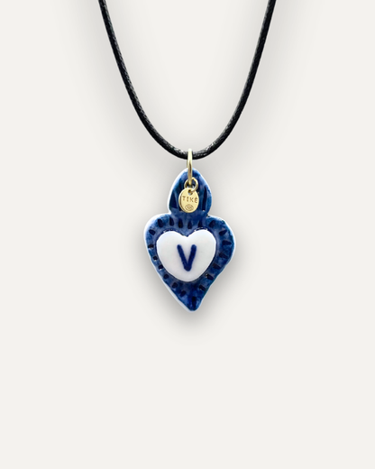 Charms - Ciondolo in Porcellana Cuore Blu - Lettera V