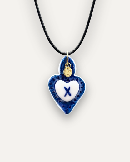 Charms - Ciondolo in Porcellana Cuore Blu - Lettera X