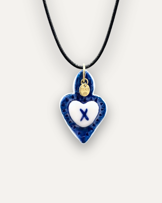 Charms - Ciondolo in Porcellana Cuore Blu - Lettera X