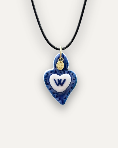Charms - Ciondolo in Porcellana Cuore Blu - Lettera W