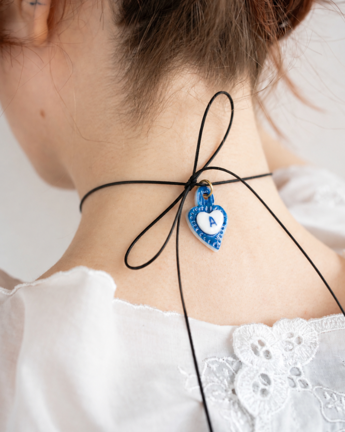 Charms - Ciondolo in Porcellana Cuore Blu - Lettera A