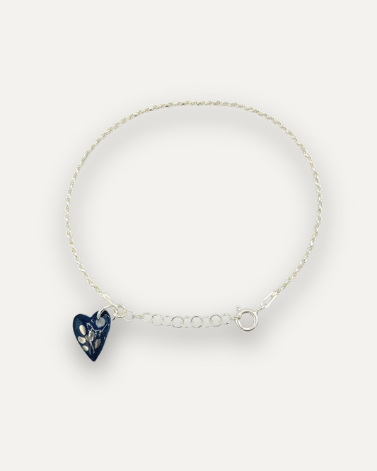 Bracciale Argento - Cuore con foglia in Porcellana