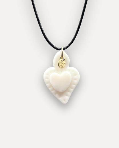 Charms - White Satin Heart Porcelain Pendant