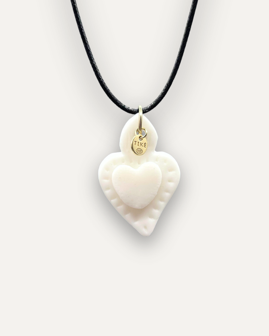 Charms - White Satin Heart Porcelain Pendant