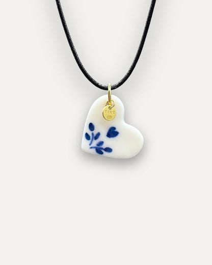 Charm – Cuore Blu Fiorito ciondolo in Porcellana