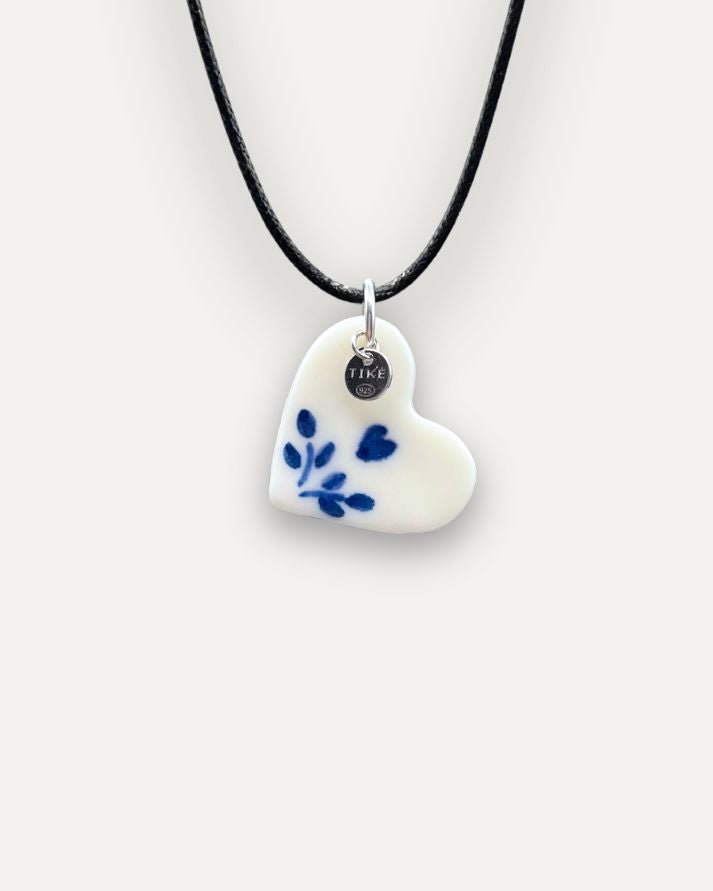 Charm – Cuore Blu Fiorito ciondolo in Porcellana