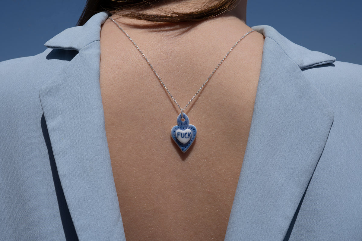 Ciondolo A Cuore Blu Con Catena - Placcato Argento, Pietra Simulata - Ideale Per Regali