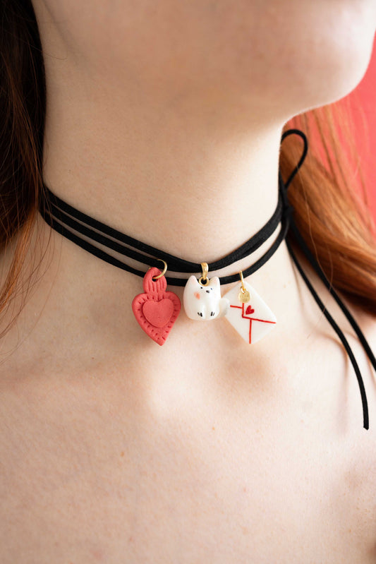 Collana Choker Gatto Bianco in Porcellana